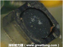 使用銀(Ag)鍍層的電源電感器(Power Inductors)，經(jīng)過推力測試后，零件端點上已經(jīng)看不到任何鍍層的痕跡了，所以其耐推力就比較小。