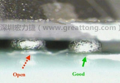 BGA錫球直徑變大，表示焊錫空焊(solder skip)