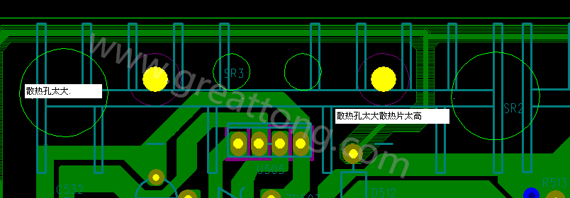 PCB設(shè)計中，散熱孔散熱片設(shè)計不當(dāng)，造成很多電源板斷裂