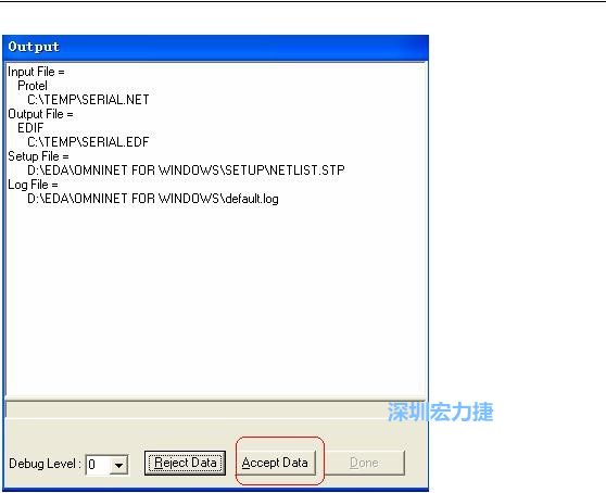 系統(tǒng)彈出一個輸出窗口，點擊 Accept Data。完成后點擊“確定”，再點擊“Done”關閉輸出窗口。退出 Omninet for Windows。