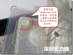 橡膠薄膜(membrane)的定位圓柱，可以用來塞入塑膠上的橢圓形孔洞，最為緊配的定位之用。