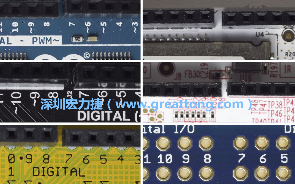 各種不同尺寸的Arduino上第7、8腳位的間距。