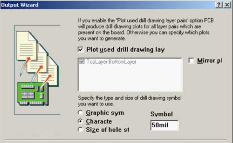 選中“Plot used drill drawing layer”，并將孔圖改為“Cheracte”標(biāo)示